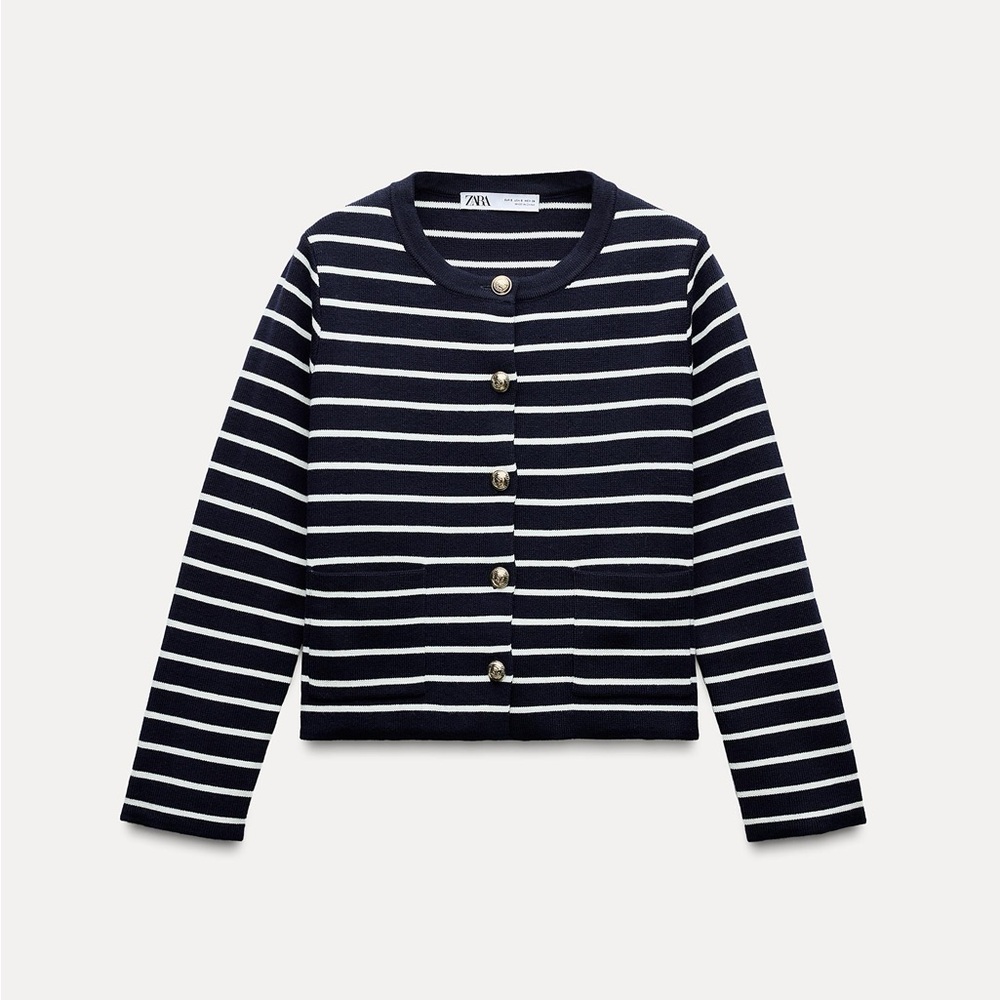 Zara Navy and White Striped Button Cardigan with matching skirt set - Picture 4 of 7